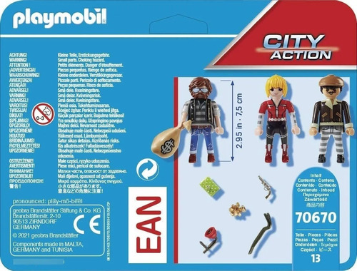 Imagen 3 de 8 de Playmobil 70670 City Action 3 Figuras Ladrones 13 Pzs Intek