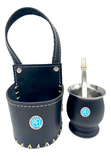 Mate Acero Y Porta Mate Cuero Para Auto Belgrano De Cordoba