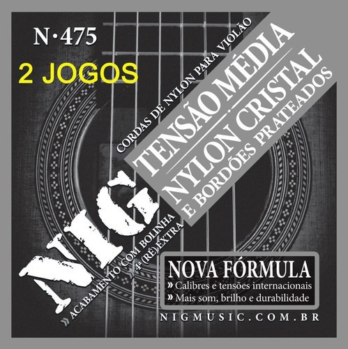 2 Jogos Corda Violão Nylon 028 Nig Tensão Média 2 Ré Extra