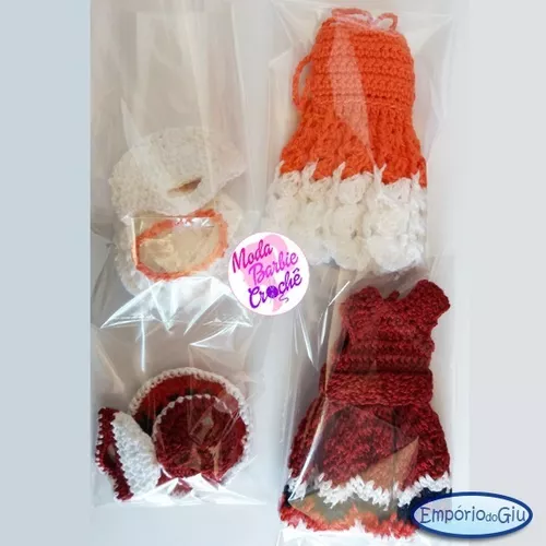 Roupa Barbie Moda Crochê Vestido + Chapéu + Bolsa [ Kit