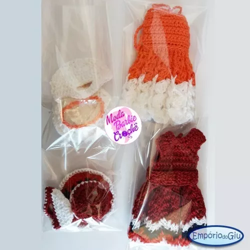 Roupa Barbie Moda Crochê Vestido + Chapéu + Bolsa [ Kit ]