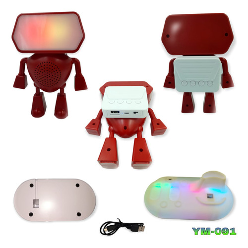 Bocina Portátil Robot Bluetooth Luces Altavoz Aux Sd Usb