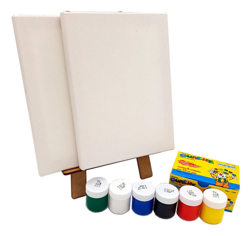 Kit Pintura Infantil Mini Cavalete Tintas Telas Pincel