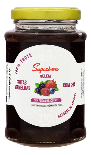 Geleia 100% Fruta Frutas Vermelhas com Chia Superbom Vidro 310g