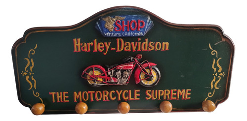 Cuadro Decorativo Colgador Harley Davidson 5 Ganchos.