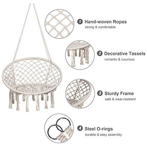 Hamacas Columpio De Macramé Con Bolsillo Lateral Beige