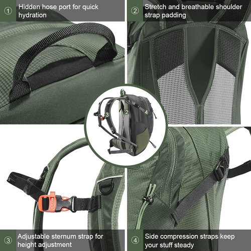 Mochila Senderismo Ligrea Nylon Verde Impermeable 28l