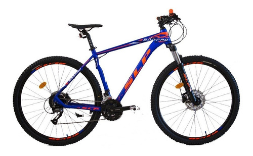 Mountain bike SLP 500 pro R29 18 27v frenos de disco hidráulico cambios Shimano Altus color azul/naranja/blanco con pie de apoyo  