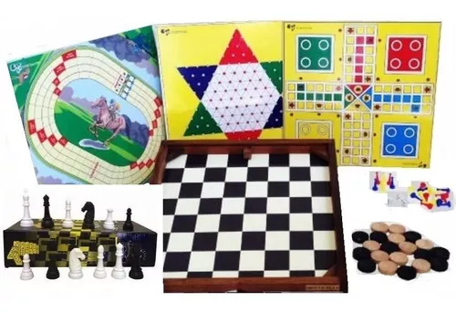 Jogo 5 Em 1 Ludo ,dama, Xadrez Chines, Hipismo, Xadrez - R$ 169