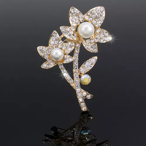 Prendedor Broche Brillante Elegante Mujer Perlas Murano - $ 39.900