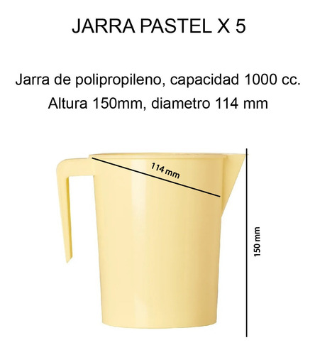 Jarra Plástica 1 Ltrs X 5 Pastel Jarra Hogar Cervecera