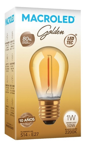 Imagen 2 de 7 de Pack X 10 Lamparas Vintage Led Filamento Gota 1w Rosca Comun
