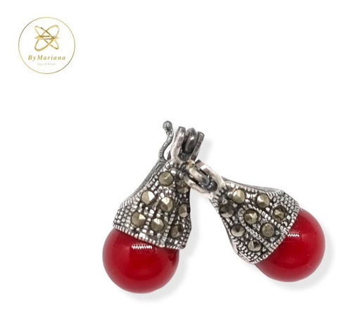 Imagen 1 de 7 de Aros Plata Lady Di Perla Roja 6mm