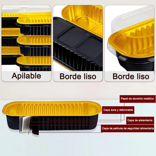 Banna 50 Molde Aluminio Desechable 200ml Con Tapa 6.8 Oz/200ml Moldes Para Tartas Molde Rectangular De Papel De Aluminio Para Tartas Negro