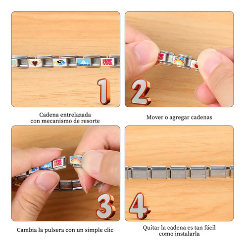 Pulsera Italian Charm Moda Calidad Acero Inoxidable Bracelet Rosa 17.5 Cm