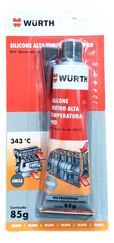 Adesivo Cola Silicone Alta Temperatura Pro Cinza Wurth 343ºc