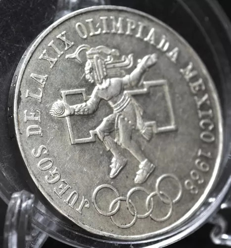 Moneda Plata De 1968 $25 Olimpiada Aro Bajo Lengua Curva 5