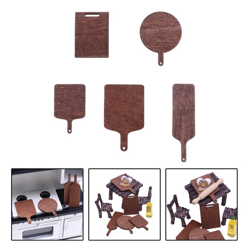 5x Casa De Muñecas Miniatura Tabla De Cortar De Madera