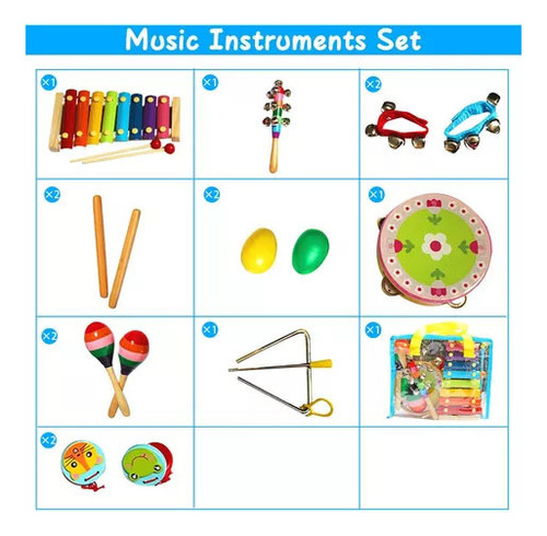 14pcs Juego De Instrumentos De Percusión Para Niños 4-6 Años