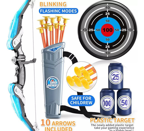Set De Tiro Con Arco Infantil Con Luces + 10 Flechas + Diana