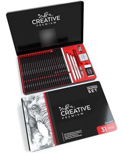 Estuche De Dibujo Lapiz Profesional Indra Premium 31 Pz