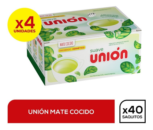 Mate Cocido Unión 40 Saq X 4 Unidades