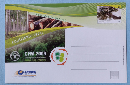 Entero Postal Congreso Forestal Mundial Año 2009