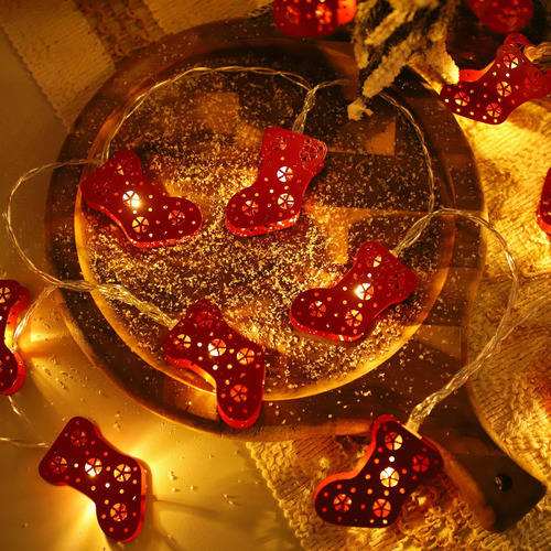 Cadena De Calcetines De Navidad Rojos Adorno 10 Led Para