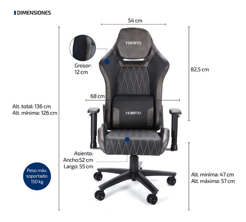 Imagen 6 de 10 de Silla Gamer Ergonomica Giratoria De Pc Y Escritorio Femmto