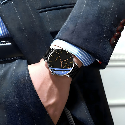 Reloj Hombre De Cuarzo Casual Simplicidad Negro Correa Malla