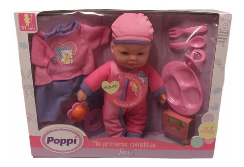 Muñeca Poppi Mi Primer Bebe Con Sonido Primeras Comidas 31cm