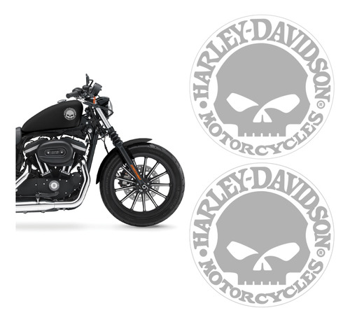 Adesivos Tanque Harley Davidson Motor Cycles Caveira Prata