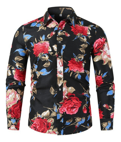 Camisa Casual Estampada Para Hombre Con Estampado Floral