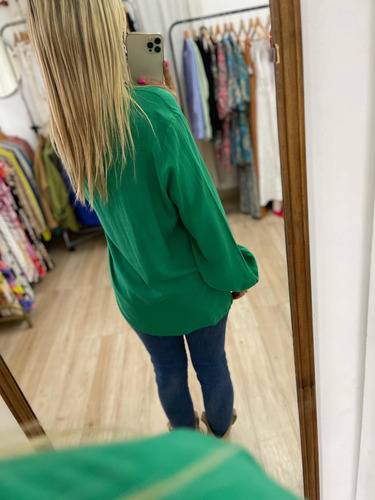 Imagen 5 de 9 de Blusa Cuello Mao Manga Larga De Lino The Big Shop