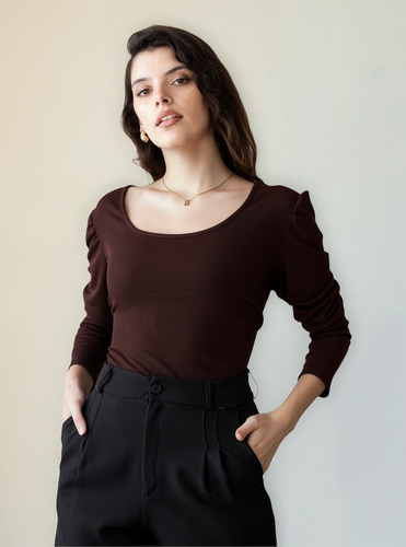 Body Mujer De Micro Morley Manga Larga Princesa Talle Grande Chocolate Xxl
