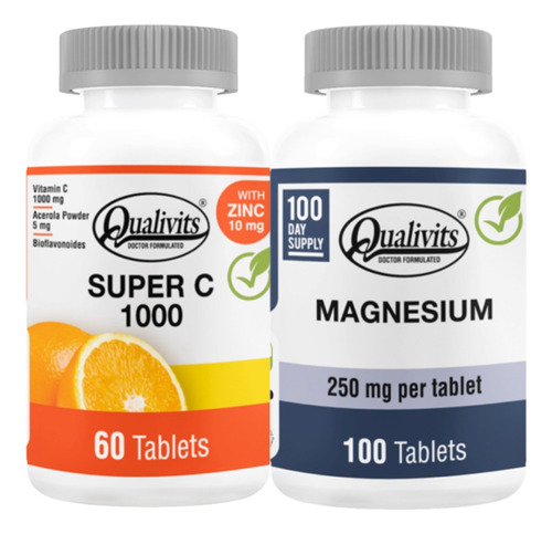 Super Vitamina C + Magnesio 250 Mg - Qualivits Apto Vegano Sabor Natural