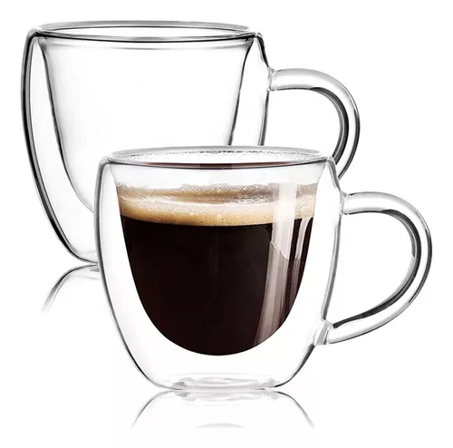 X2 Tazas Doble Pared Vidrio Con Manija Café Espresso 80ml