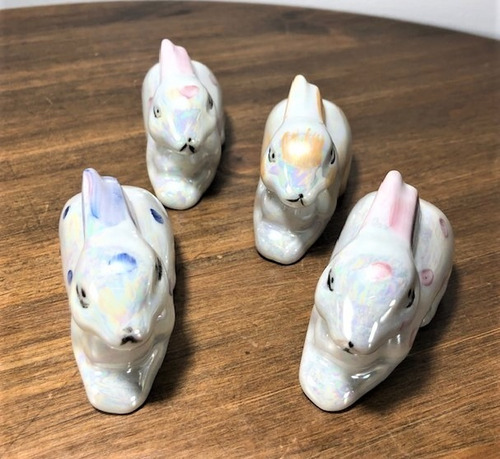 Imagem 5 de 7 de Kit 4 Mini Coelhos Porcelana Pintado A Mão - Páscoa