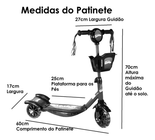 Patinete Stitch 3 Rodas Com Luz, Som E Cesto