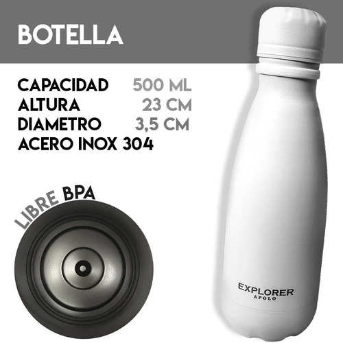 Imagen 3 de 9 de Botella Deportiva 500 Ml Acero Inoxidable Explorer