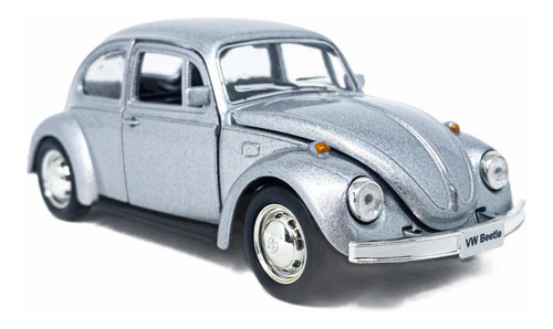 Carrinho De Ferro Fusca Clássico 1/32 Miniatura Coleção Cor Prateado