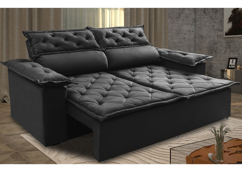 Sofá 3 Lugares Retrátil e Reclinável Cama inBox Compact 1,80m Velusoft Preto