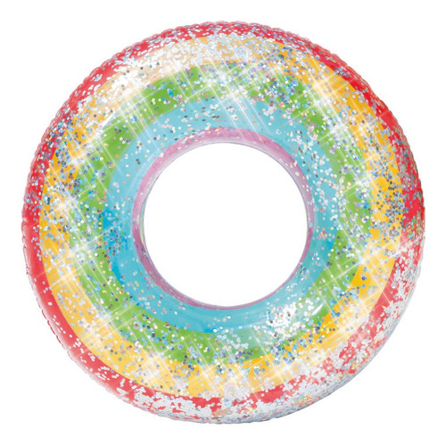 Salvavidas Flotador Inflable Arco Iris Glitter 91cm Diametro