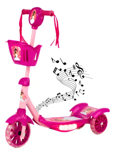 Patinete Princesa Rosa Infantil Luz E Som Menina Rosa Princesa