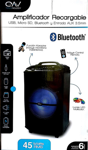 Parlante Cabina Inalámbrico Bt Marca Eav 45 Watts