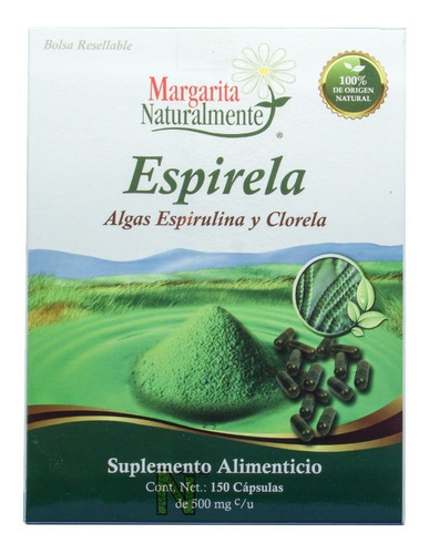 Imagen 2 de 2 de Espirela (alga Espirulina Y Clorela) 150 Caps Margarita Nat Sabor Alga Espirulina
