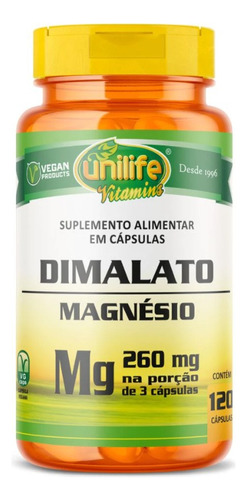 Magnesio Dimalato 60 Caps Suplemento Vegano 260mg Unilife