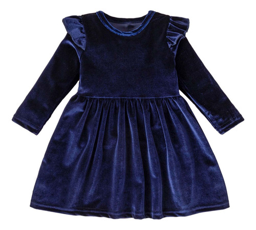 Vestido Evasé De Terciopelo Con Volantes Para Niña Pequeña,