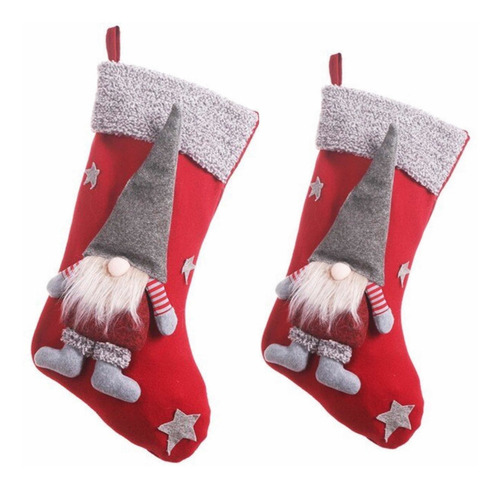 Bota Navideña Gnomo 2 Pz, Decoración Navidad Color 2 Rojas Gnomos