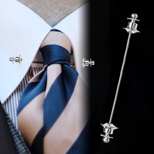 6 Alfiler De Corbata Clásico Para Camisa De Hombre, Plata